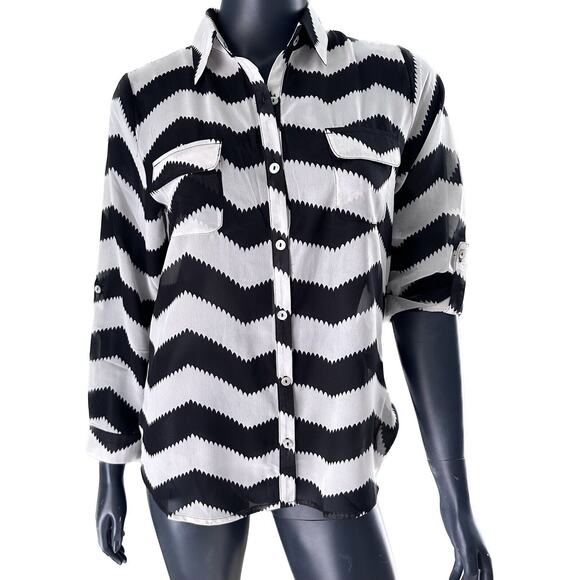 Kalijati White & Black Striped Long Sleeve Blouse Medium M Button Up NWOT - Picture 1 of 11